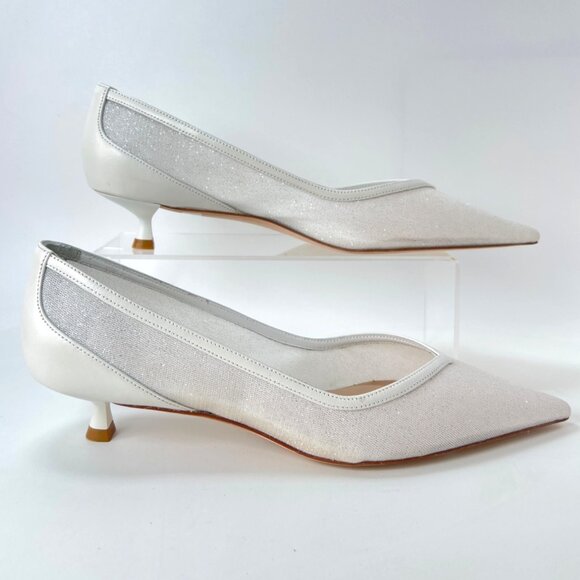 Stuart Weitzman Eva 35 Pumps White Sparkle Mesh Kitten Heel Women Size 39 US8.5B - Picture 4 of 11
